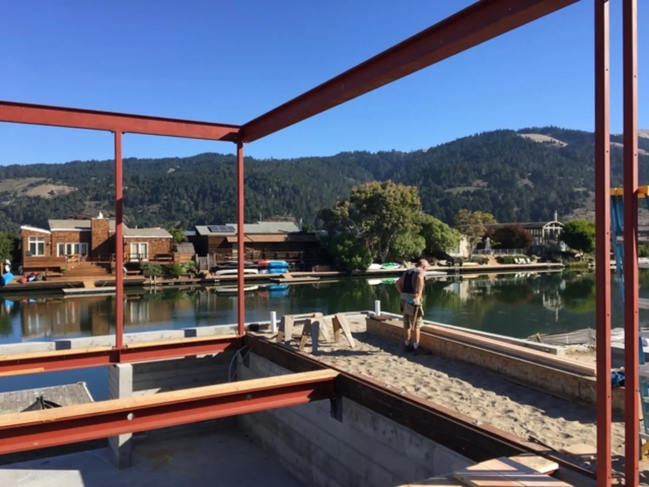 Construction progress showing framing